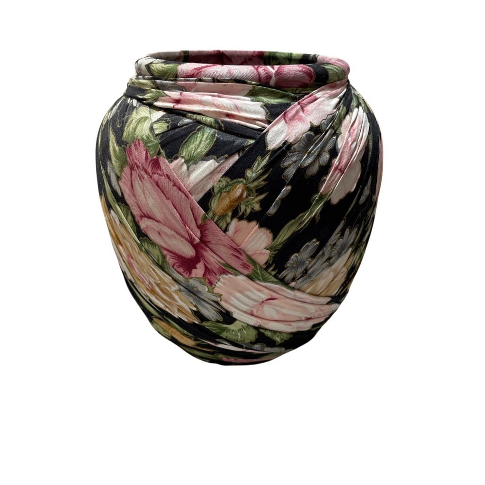 Floral Fabric Covered Music Box Vase Vintage The San Fransico‎ Music Box Company